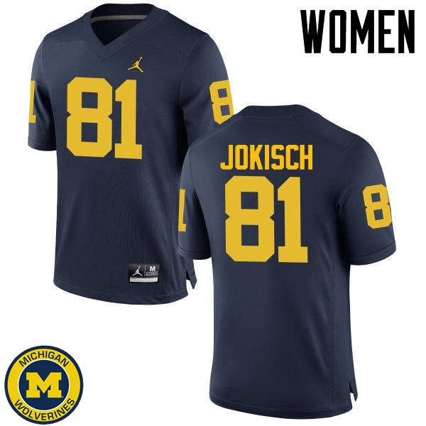 Women Michigan Wolverines #81 Dan Jokisch Navy Embroidery Jersey